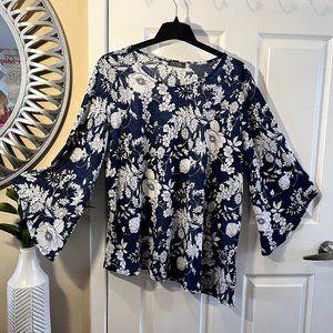 Mr. Max, blue and white floral blouse